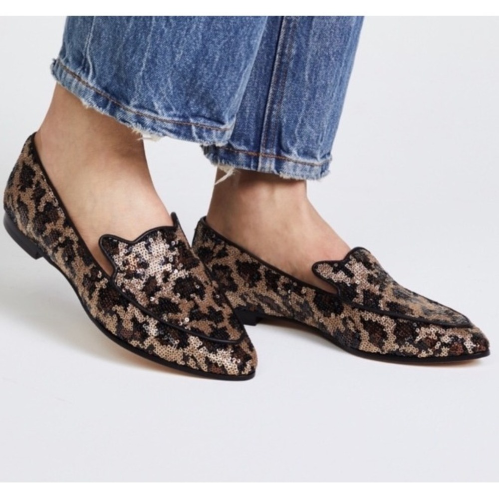 Kate Spade Sequin Leopard Print Slip On Flats Women 9.5 Gold Black Evening Chic